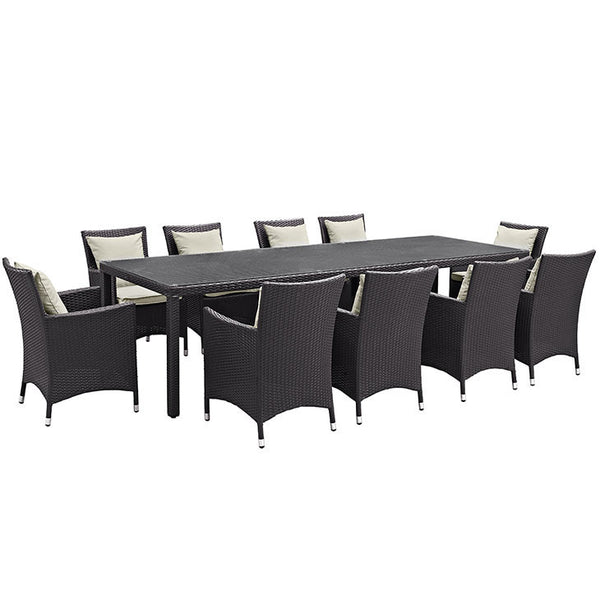 Convene 11 Piece Outdoor Patio Dining Set in Espresso Beige