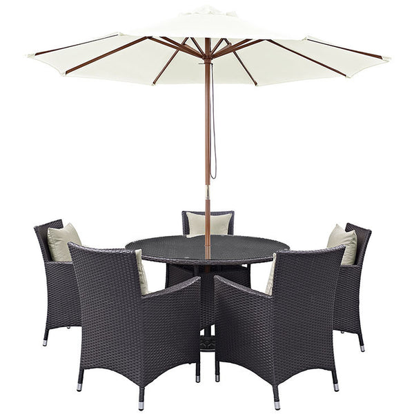 Convene 7 Piece Outdoor Patio Dining Set in Espresso Beige