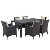 Convene 7 Piece Outdoor Patio Dining Set in Espresso Beige