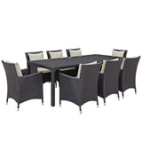 Convene 9 Piece Outdoor Patio Dining Set in Espresso Beige