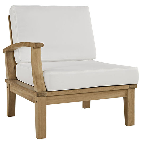 MARINA OUTDOOR PATIO TEAK RIGHT-FACING SOFA IN NATURAL WHITE