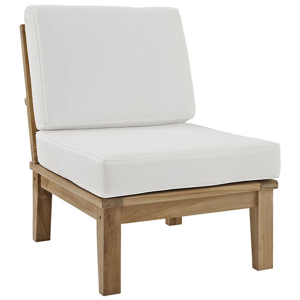 MARINA ARMLESS OUTDOOR PATIO TEAK SOFA IN NATURAL WHITE