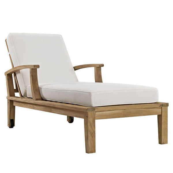 MARINA OUTDOOR PATIO TEAK SINGLE CHAISE IN NATURAL WHITE