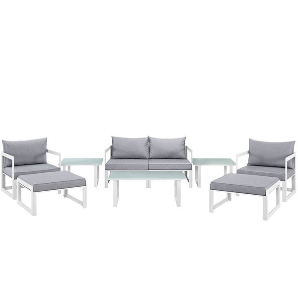 FORTUNA 9 PIECE OUTDOOR PATIO SECTIONAL SOFA SET IN WHITE GRAY