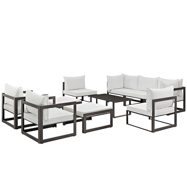 FORTUNA 10 PIECE OUTDOOR PATIO SECTIONAL SOFA SET IN BROWN WHITE