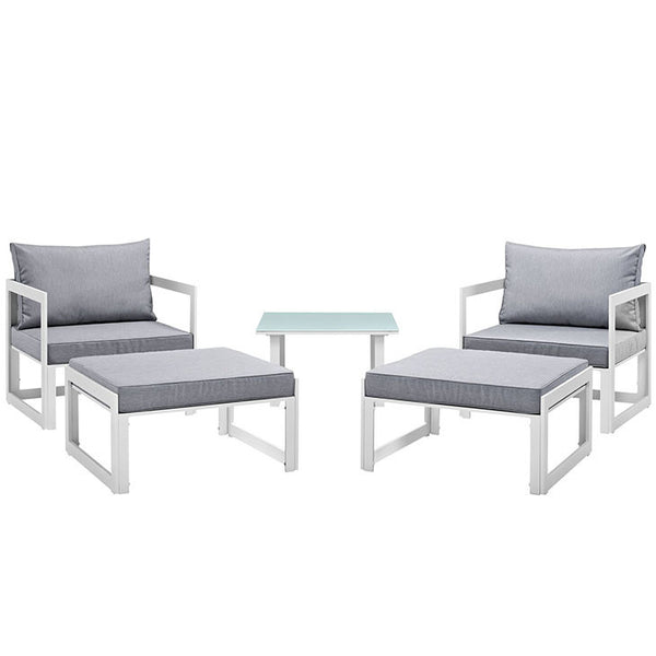 FORTUNA 5 PIECE OUTDOOR PATIO SECTIONAL SOFA SET IN WHITE GRAY