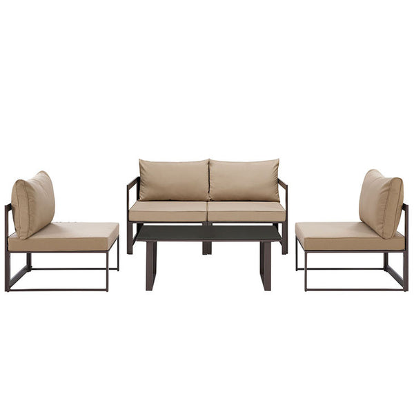 FORTUNA 5 PIECE OUTDOOR PATIO SECTIONAL SOFA SET IN BROWN MOCHA