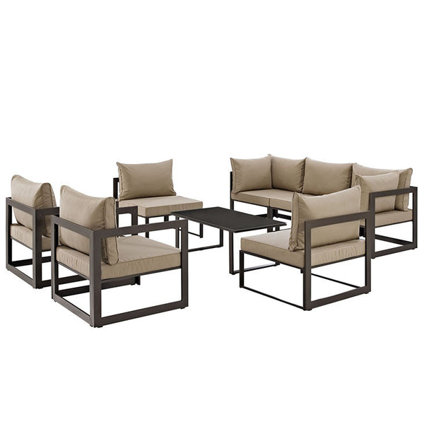 FORTUNA 8 PIECE OUTDOOR PATIO SECTIONAL SOFA SET IN BROWN