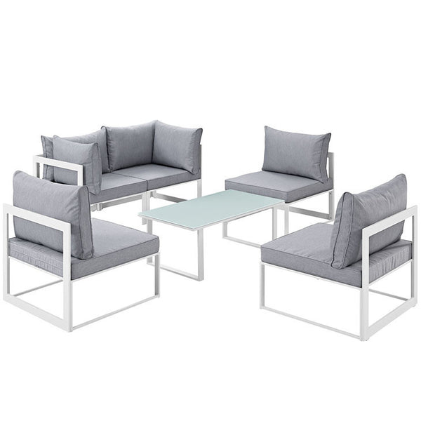 FORTUNA 6 PIECE OUTDOOR PATIO SECTIONAL SOFA SET IN WHITE GRAY