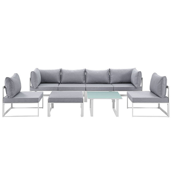 FORTUNA 8 PIECE OUTDOOR PATIO SECTIONAL SOFA SET IN WHITE GRAY