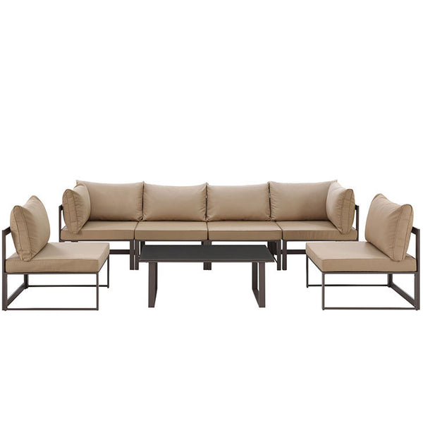 FORTUNA 7 PIECE OUTDOOR PATIO SECTIONAL SOFA SET IN BROWN MOCHA