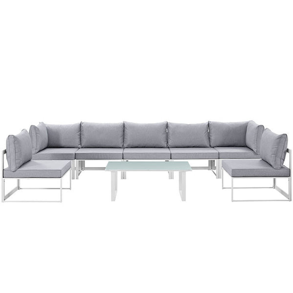 FORTUNA 8 PIECE OUTDOOR PATIO SECTIONAL SOFA SET IN WHITE GRAY