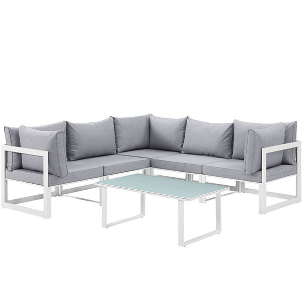 FORTUNA 6 PIECE OUTDOOR PATIO SECTIONAL SOFA SET IN WHITE GRAY