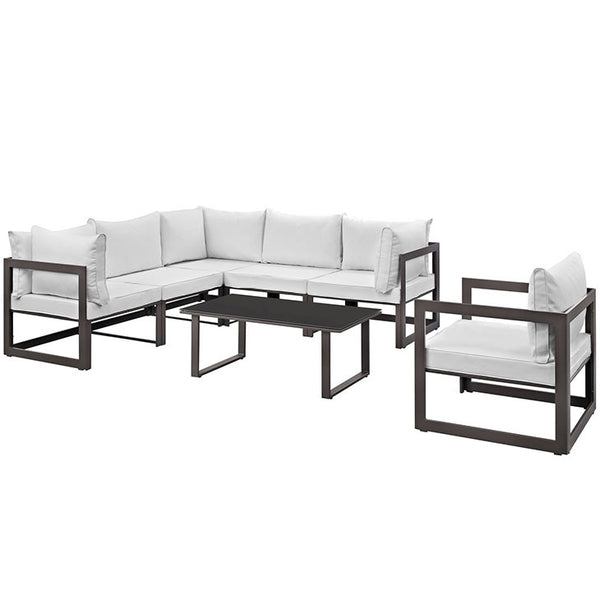 FORTUNA 7 PIECE OUTDOOR PATIO SECTIONAL SOFA SET IN BROWN WHITE