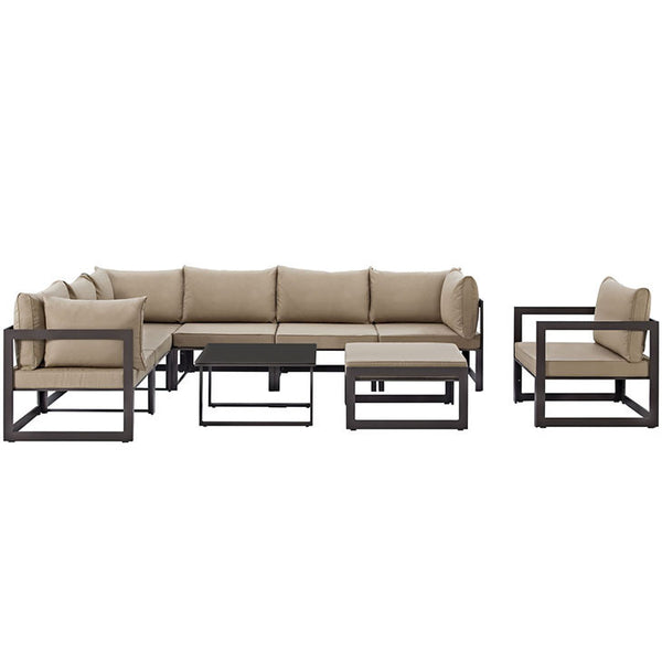 FORTUNA 9 PIECE OUTDOOR PATIO SECTIONAL SOFA SET IN BROWN MOCHA