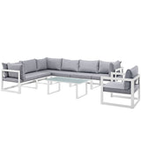 FORTUNA 8 PIECE OUTDOOR PATIO SECTIONAL SOFA SET IN WHITE GRAY