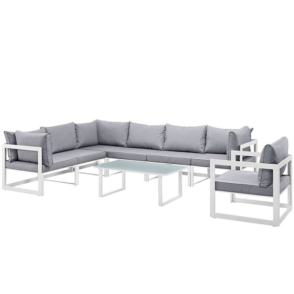 FORTUNA 8 PIECE OUTDOOR PATIO SECTIONAL SOFA SET IN WHITE GRAY