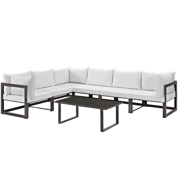 FORTUNA 7 PIECE OUTDOOR PATIO SECTIONAL SOFA SET IN BROWN WHITE