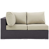 Convene Outdoor Patio Left Arm Loveseat in Espresso Beige