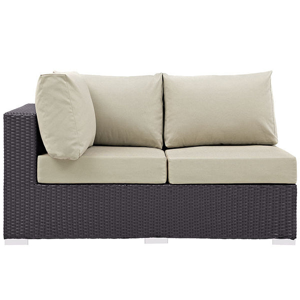 Convene Outdoor Patio Left Arm Loveseat in Espresso Beige