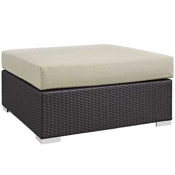 CONVENE OUTDOOR PATIO SQUARE OTTOMAN IN ESPRESSO BEIGE