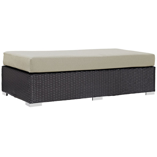 CONVENE OUTDOOR PATIO FABRIC RECTANGLE OTTOMAN IN ESPRESSO BEIGE