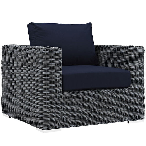 SUMMON OUTDOOR PATIO FABRIC ARMCHAIR IN SUNBRELLA® CANVAS NAVY