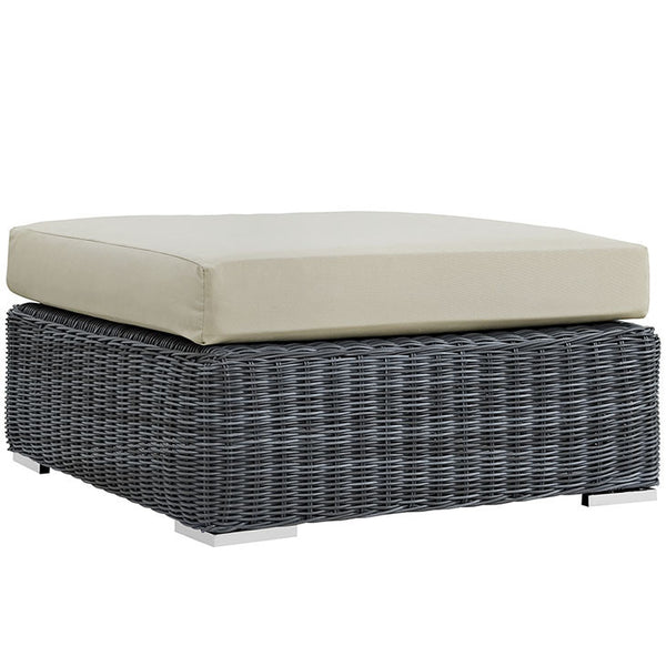 SUMMON OUTDOOR PATIO SQUARE OTTOMAN IN SUNBRELLA® CANVAS ANTIQUE BEIGE