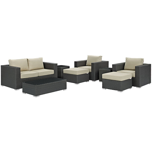 SOJOURN 8 PIECE OUTDOOR PATIO SECTIONAL SET IN SUNBRELLA® CANVAS ANTIQUE BEIGE