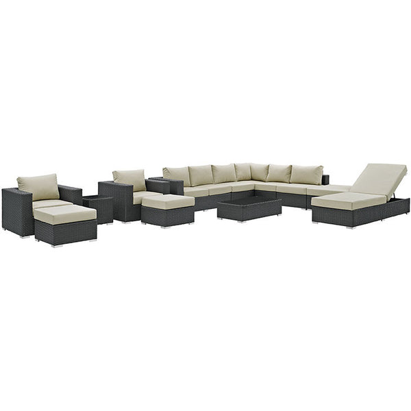 SOJOURN 12 PIECE OUTDOOR PATIO SECTIONAL SET IN SUNBRELLA® CANVAS ANTIQUE BEIGE