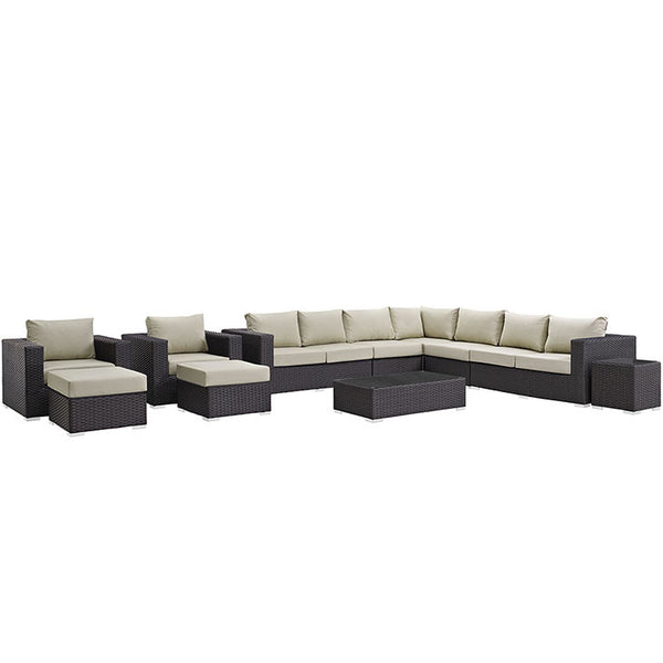 SOJOURN 11 PIECE OUTDOOR PATIO SECTIONAL SET IN SUNBRELLA® CANVAS ANTIQUE BEIGE