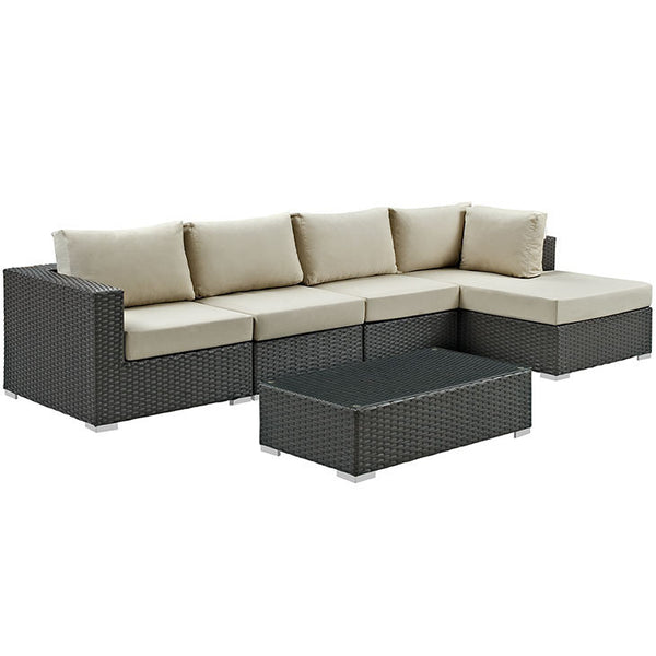 SOJOURN 5 PIECE OUTDOOR PATIO SECTIONAL SET IN SUNBRELLA® CANVAS ANTIQUE BEIGE