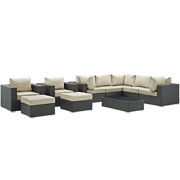 SOJOURN 10 PIECE OUTDOOR PATIO SECTIONAL SET IN SUNBRELLA® CANVAS ANTIQUE BEIGE