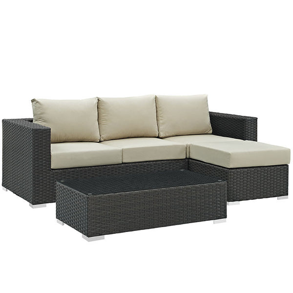 SOJOURN 3 PIECE OUTDOOR PATIO SECTIONAL SET IN SUNBRELLA® CANVAS ANTIQUE BEIGE