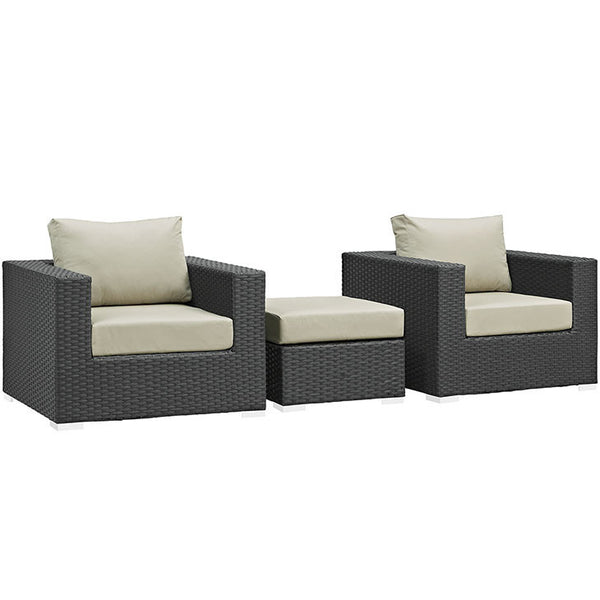 SOJOURN 3 PIECE OUTDOOR PATIO SECTIONAL SET IN SUNBRELLA® CANVAS ANTIQUE BEIGE