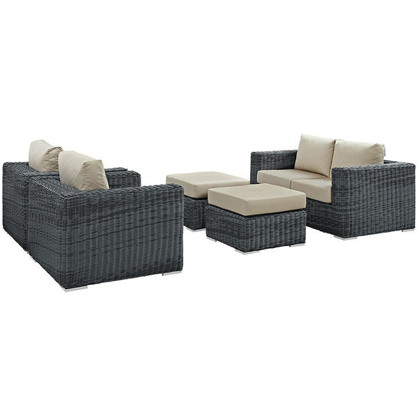 SUMMON 5 PIECE OUTDOOR PATIO SECTIONAL SET IN SUNBRELLA® CANVAS ANTIQUE BEIGE