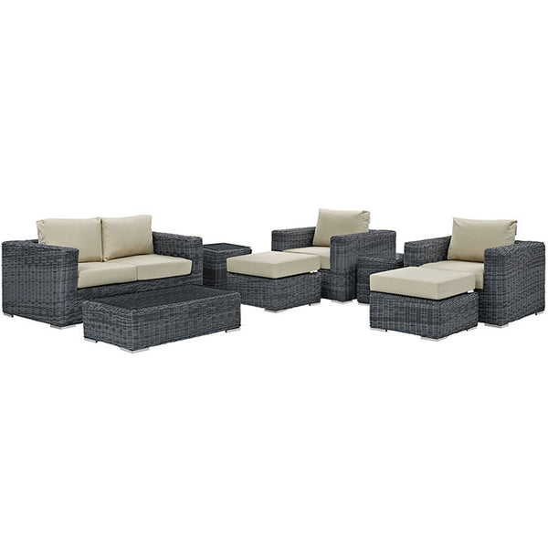 SUMMON 8 PIECE OUTDOOR PATIO SECTIONAL SET IN SUNBRELLA® CANVAS ANTIQUE BEIGE