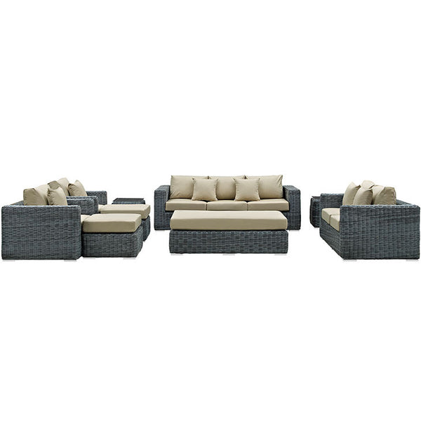 SUMMON 9 PIECE OUTDOOR PATIO SECTIONAL SET IN SUNBRELLA® CANVAS ANTIQUE BEIGE