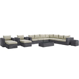 SUMMON 11 PIECE OUTDOOR PATIO SECTIONAL SET IN SUNBRELLA® CANVAS ANTIQUE BEIGE