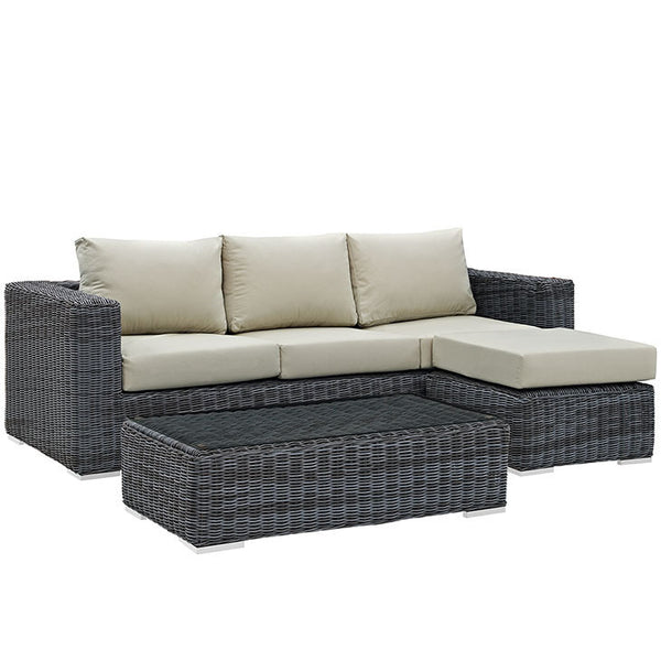 SUMMON 3 PIECE OUTDOOR PATIO SECTIONAL SET IN SUNBRELLA® CANVAS ANTIQUE BEIGE