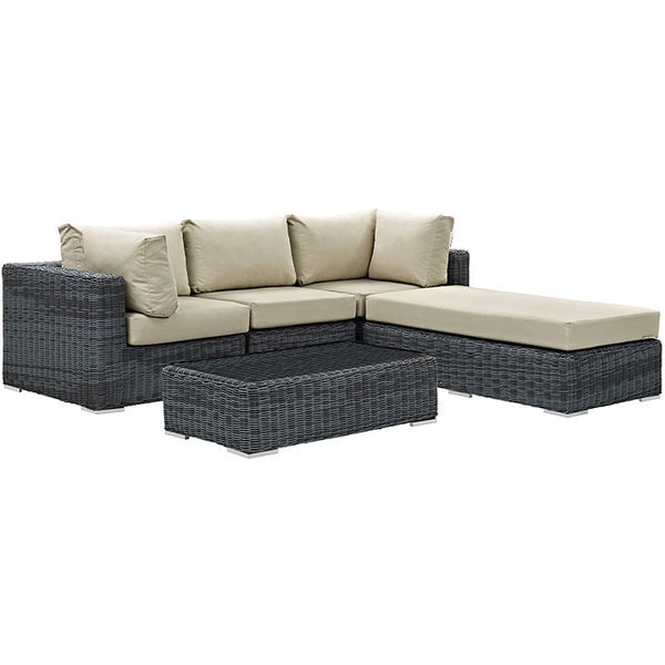 SUMMON 5 PIECE OUTDOOR PATIO SECTIONAL SET IN SUNBRELLA® CANVAS ANTIQUE BEIGE