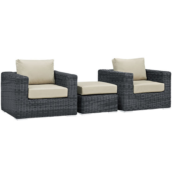 SUMMON 3 PIECE OUTDOOR PATIO SECTIONAL SET IN SUNBRELLA® CANVAS ANTIQUE BEIGE