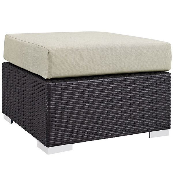 CONVENE OUTDOOR PATIO FABRIC OTTOMAN IN ESPRESSO BEIGE