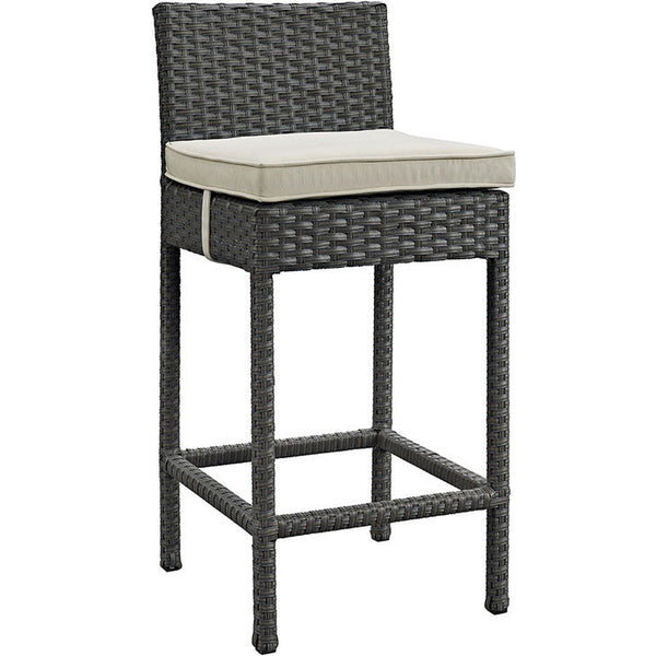 SOJOURN OUTDOOR PATIO WICKER BAR STOOL IN SUNBRELLA® ANTIQUE CANVAS BEIGE