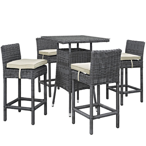 Summon 5 Piece Outdoor Patio Pub Set in Sunbrella® Antique Canvas Beige