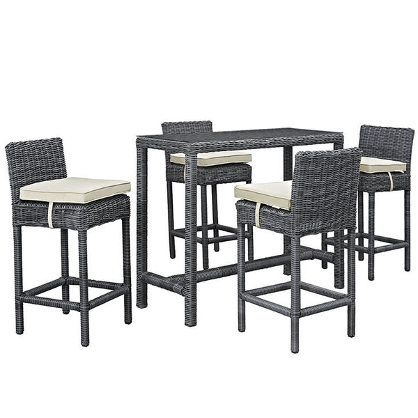 Summon 5 Piece Outdoor Patio Pub Set in Sunbrella® Antique Canvas Beige