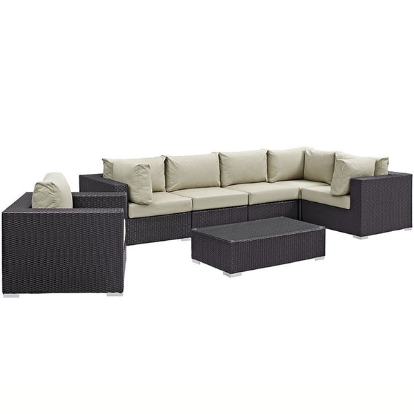 CONVENE 7 PIECE OUTDOOR PATIO SECTIONAL SET IN ESPRESSO BEIGE