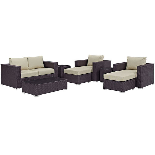 CONVENE 8 PIECE OUTDOOR PATIO SOFA SET IN ESPRESSO BEIGE