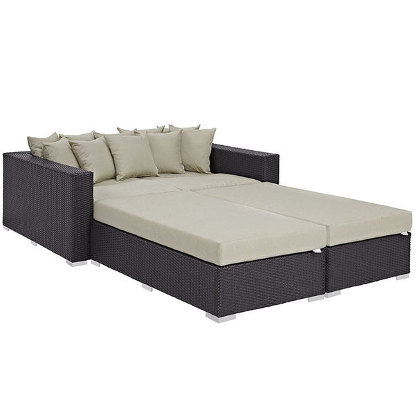 CONVENE 4 PIECE OUTDOOR PATIO DAYBED IN ESPRESSO BEIGE