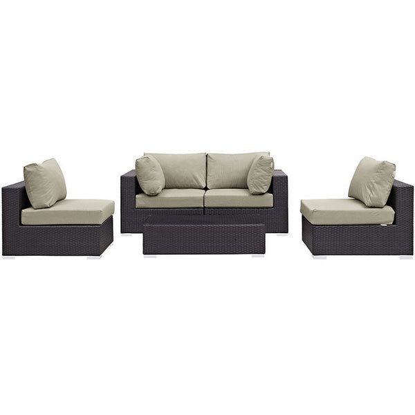 CONVENE 5 PIECE OUTDOOR PATIO SECTIONAL SET IN ESPRESSO BEIGE